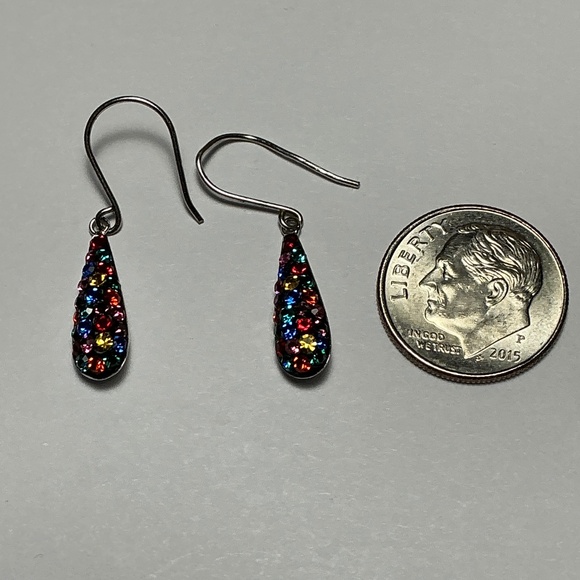 Sterling Silver Multi Colored Dangle Earrings. 1.25 inches long - Picture 2 of 4